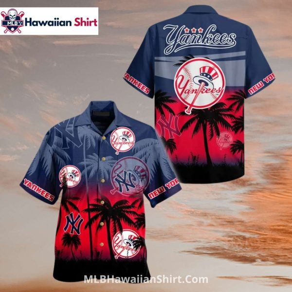 Sunset Red Palm Tree New York Yankees Hawaiian Shirt