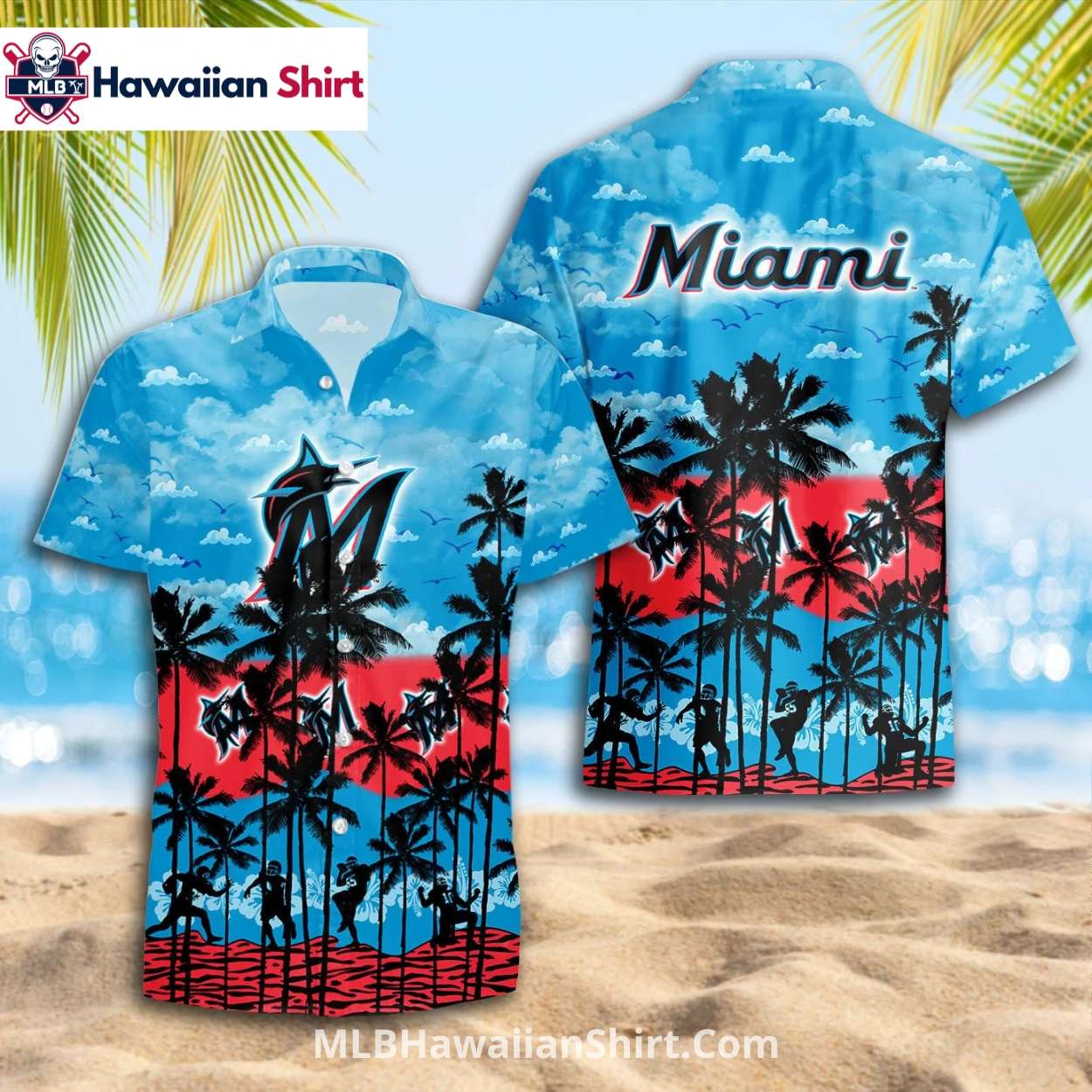 Sunset Sky Scene Marlins Hawaiian Shirt Tropical Art Sunset Sky Scene Marlins Hawaiian Shirt Tropical Art