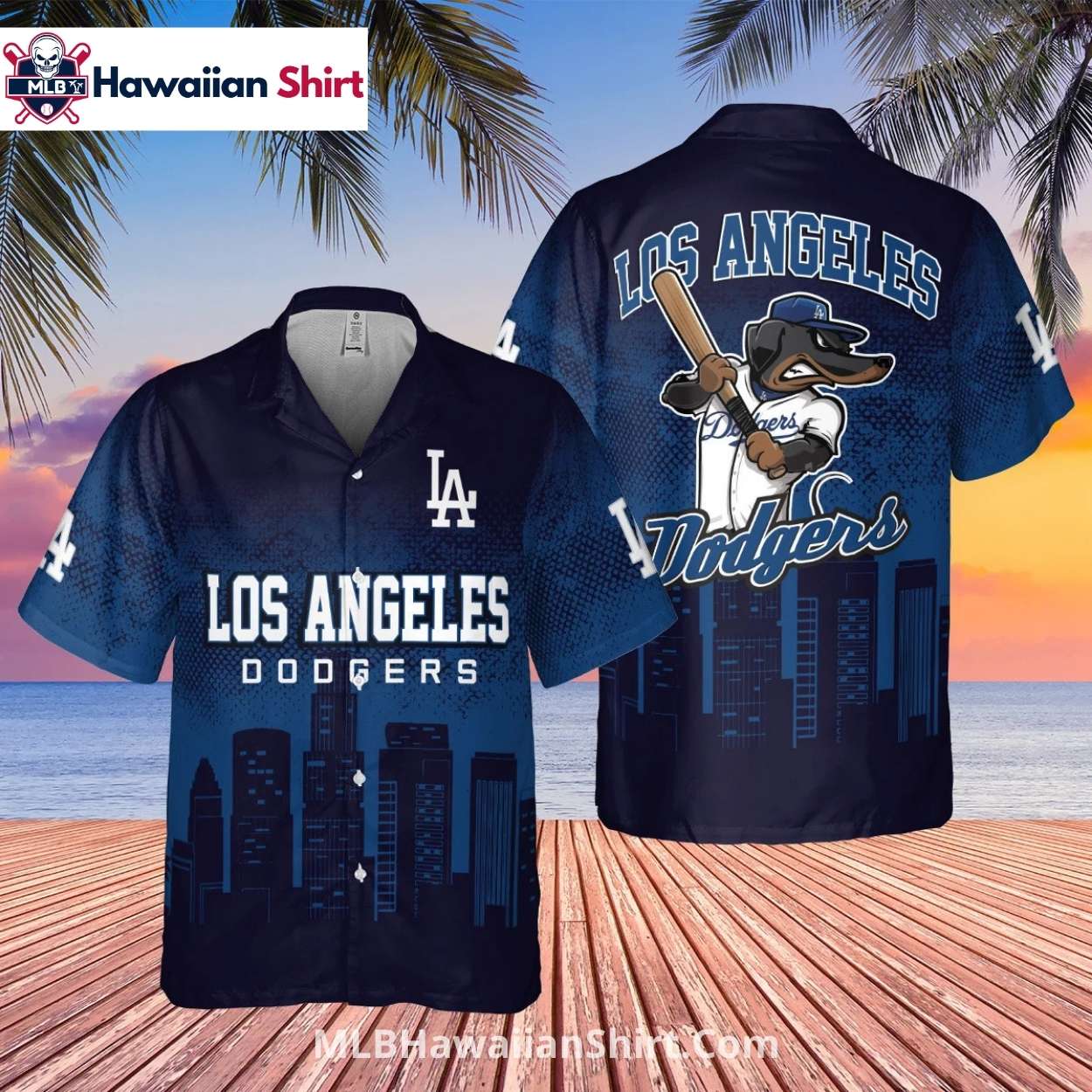 Sunset Skyline Mascot LA Dodgers Aloha Shirt Sunset Skyline Mascot LA Dodgers Aloha Shirt
