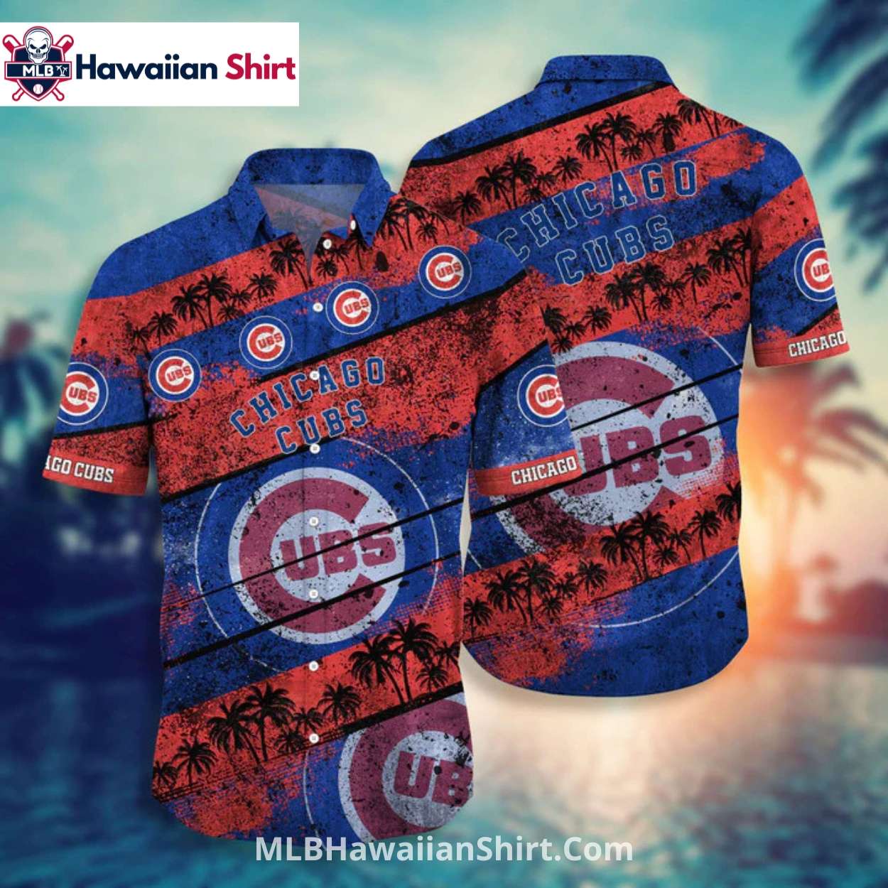 Sunset Striped Chicago Cubs Aloha Shirt With Palm Trees Sunset Striped Chicago Cubs Aloha Shirt With Palm Trees