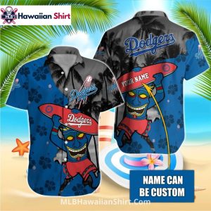 Surfing Tiki Los Angeles Dodgers Aloha Shirt With Palm Trees