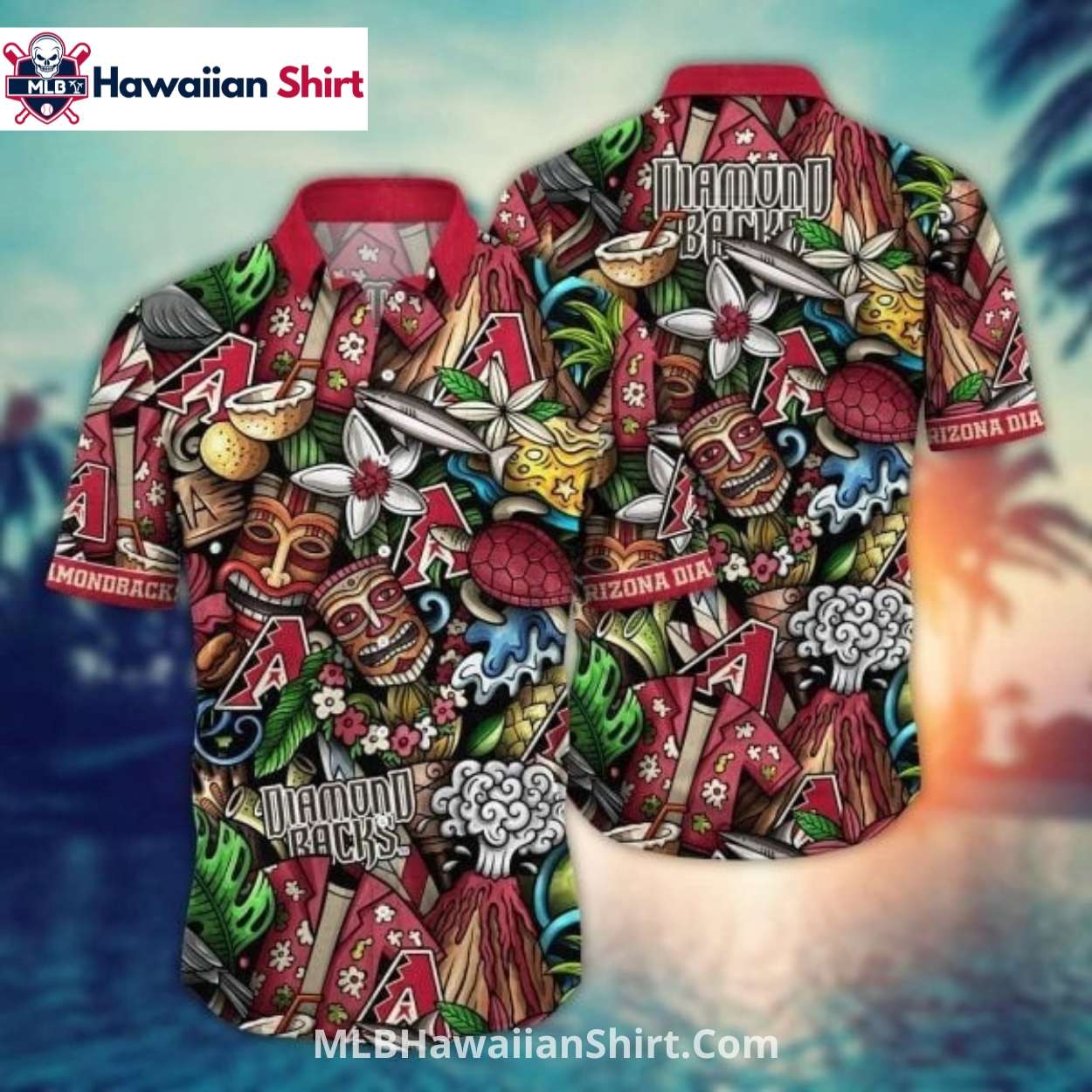 Tattoo Style Arizona Diamondbacks Aloha Shirt With Tiki Icons Tattoo Style Arizona Diamondbacks Aloha Shirt With Tiki Icons