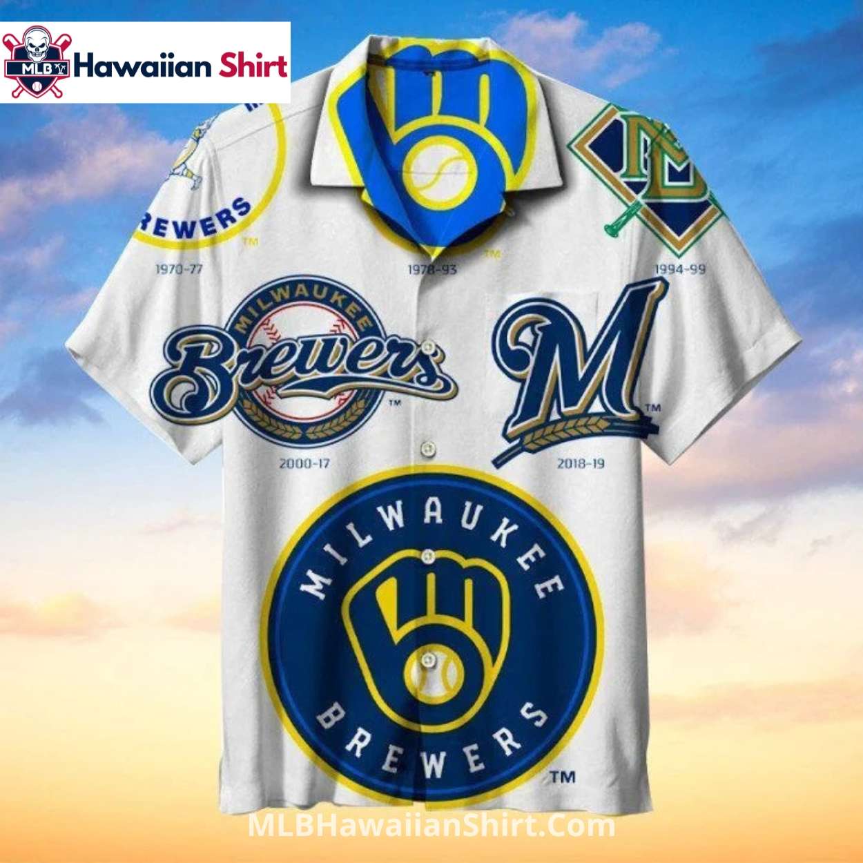 Team History Brewers Hawaiian Shirt With Classic Logos Team History Brewers Hawaiian Shirt With Classic Logos