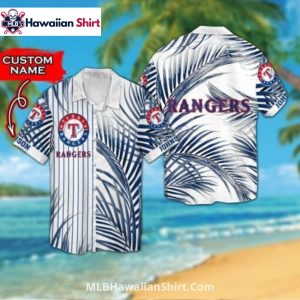 Texas Rangers Aloha Shirt With Pinstripes And Palm Leaves