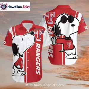 Texas Rangers Aloha Shirt With Snoopy Cartoon And Logos