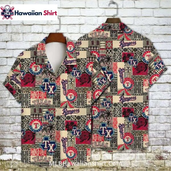 Texas Rangers Aloha Shirt With Tribal Patchwork Logo Print
