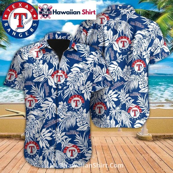 Texas Rangers Hawaiian Shirt With Bold Leaf Pattern Design