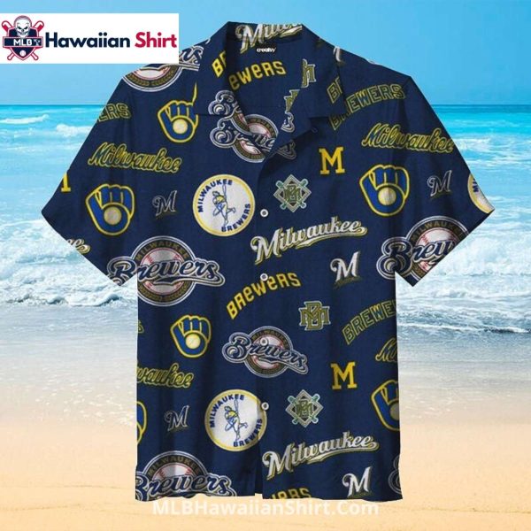 Throwback Logos Brewers Hawaiian Shirt Navy Beach Vibe