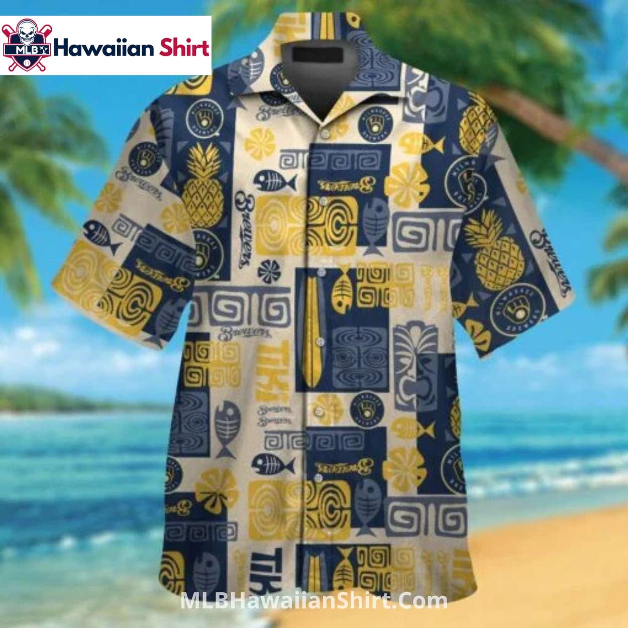 Tiki Patchwork Milwaukee Brewers Aloha Shirt Tribal Look Tiki Patchwork Milwaukee Brewers Aloha Shirt Tribal Look