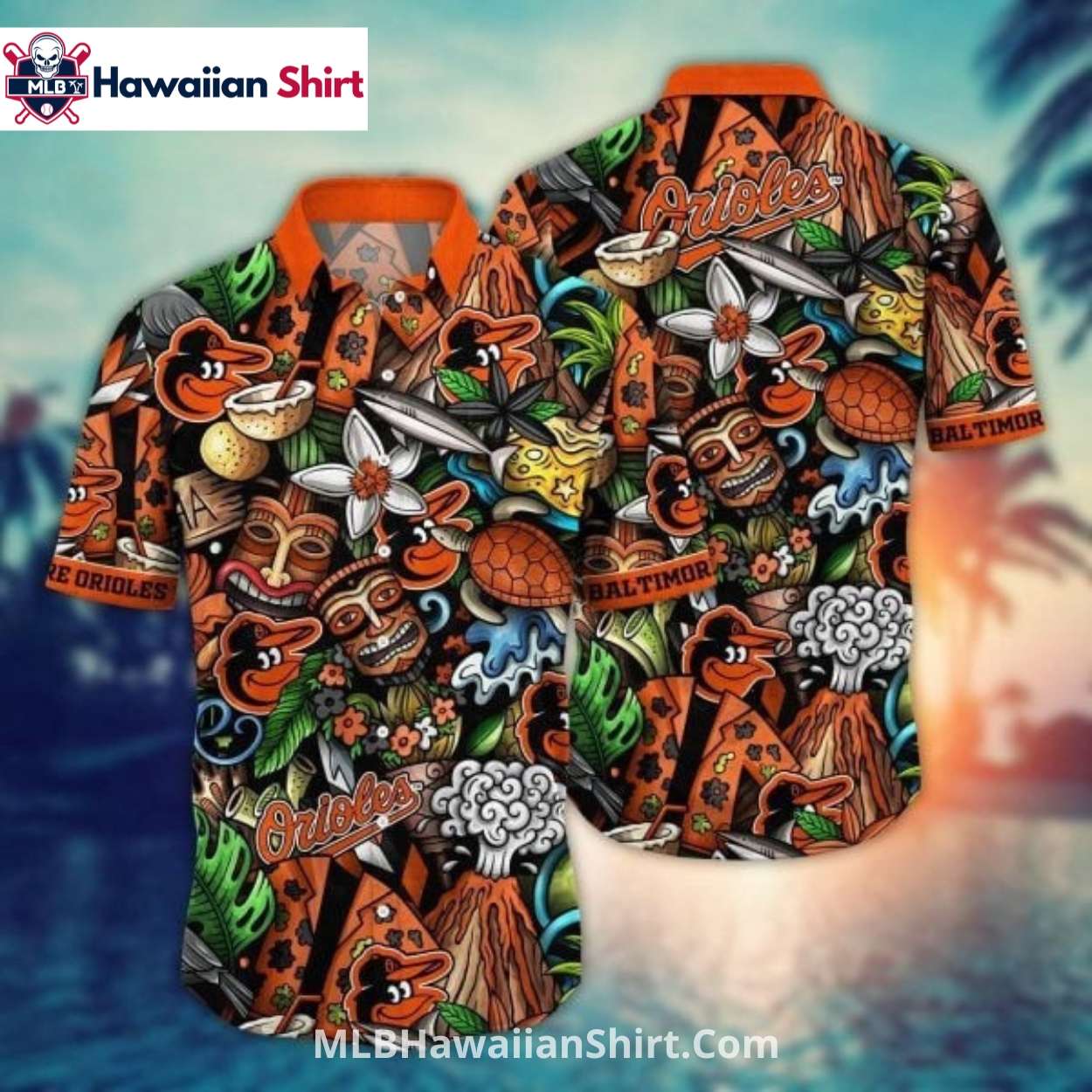 Tropical Volcano And Tiki Orioles Hawaiian Shirt Tropical Volcano And Tiki Orioles Hawaiian Shirt