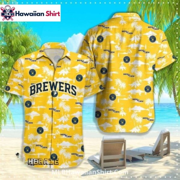 Tropical Yellow Brewers Hawaiian Shirt With Logos Print