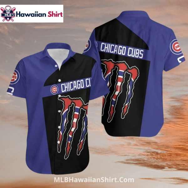 Two-Tone Monster Scratch Chicago Cubs Aloha Shirt Blue Black
