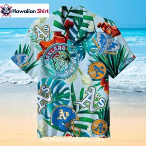 Vintage Icon Print Oakland Athletics Aloha Shirt