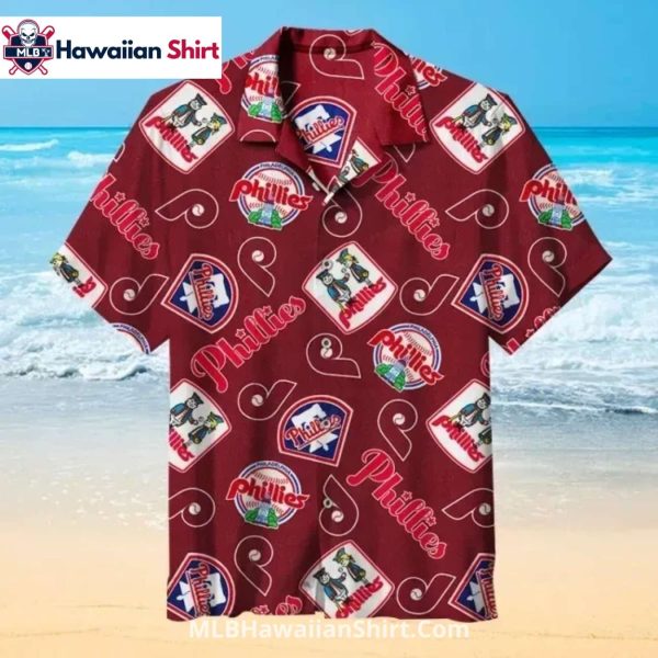 Vintage Mascots Pattern Phillies Hawaiian Shirt In Maroon
