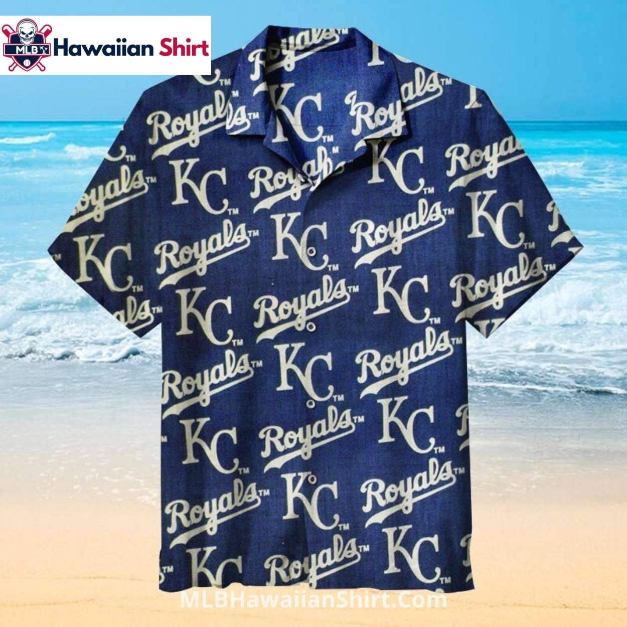 Vintage Script Logo KC Royals Hawaiian Shirt Washed Blue Vintage Script Logo KC Royals Hawaiian Shirt Washed Blue
