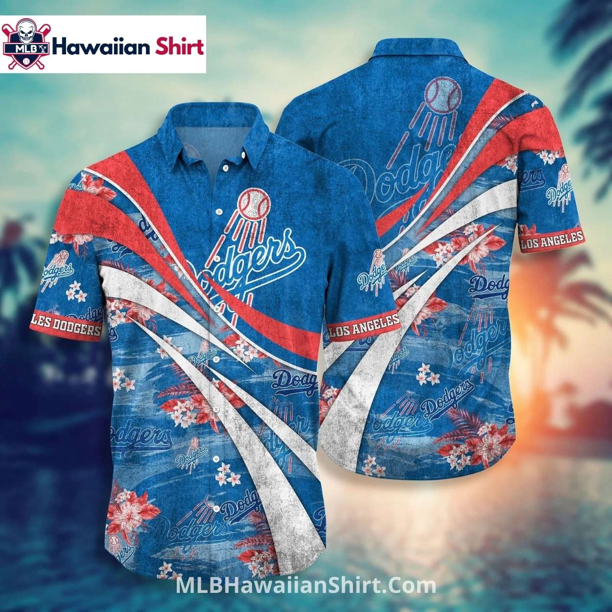 Wave Stripe Floral Los Angeles Dodgers Aloha Shirt Red And Blue Wave Stripe Floral Los Angeles Dodgers Aloha Shirt Red And Blue