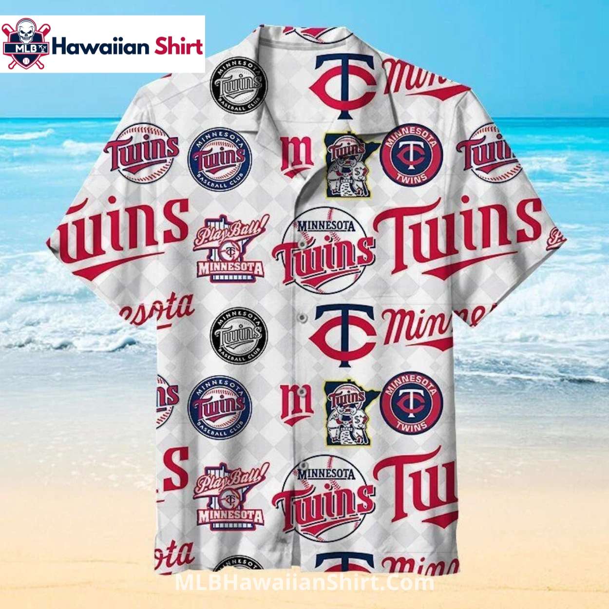 White Background Mixed Logo Twins Hawaiian Shirt White Background Mixed Logo Twins Hawaiian Shirt