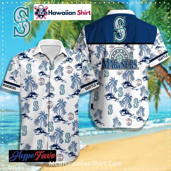 White Palm Pattern Seattle Mariners Aloha Shirt